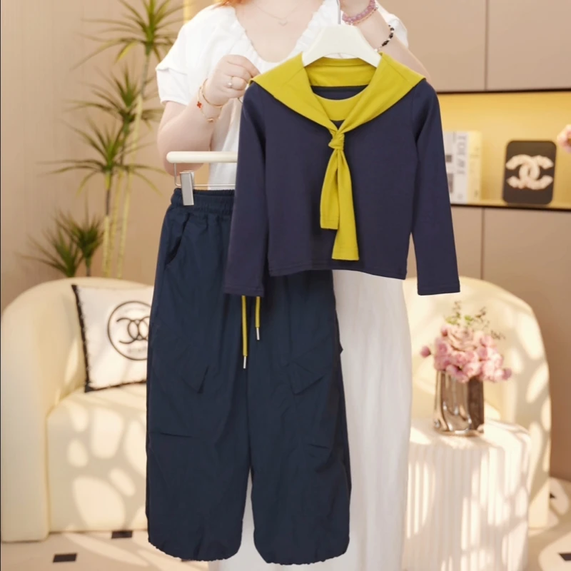 【糖宝魔豆】女童秋装2025新款秋季洋气女孩时尚披肩休闲工装裤套装