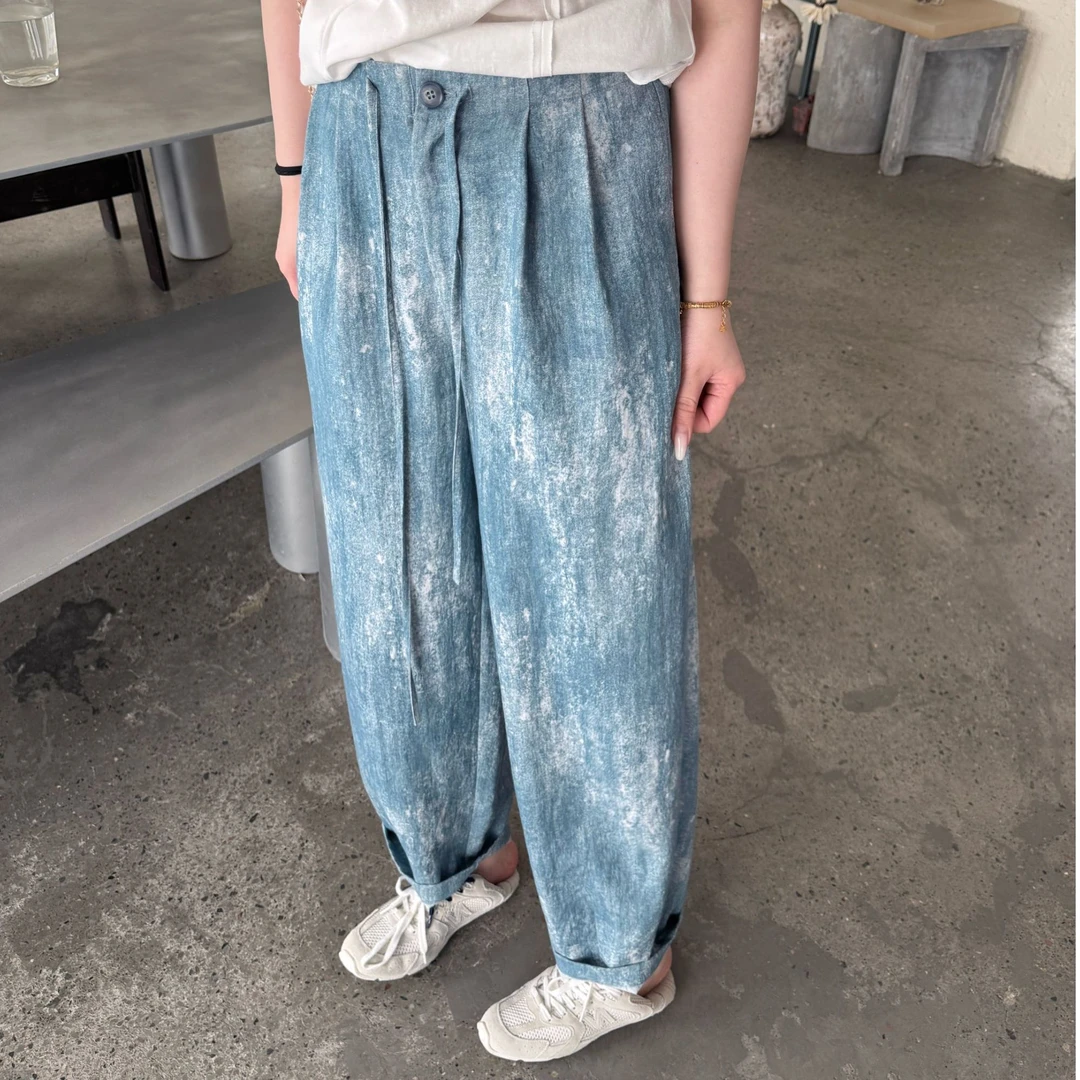 晶咕【扎染萝卜裤】复古时尚扎染宽松仿麻炒色工艺休闲裤
