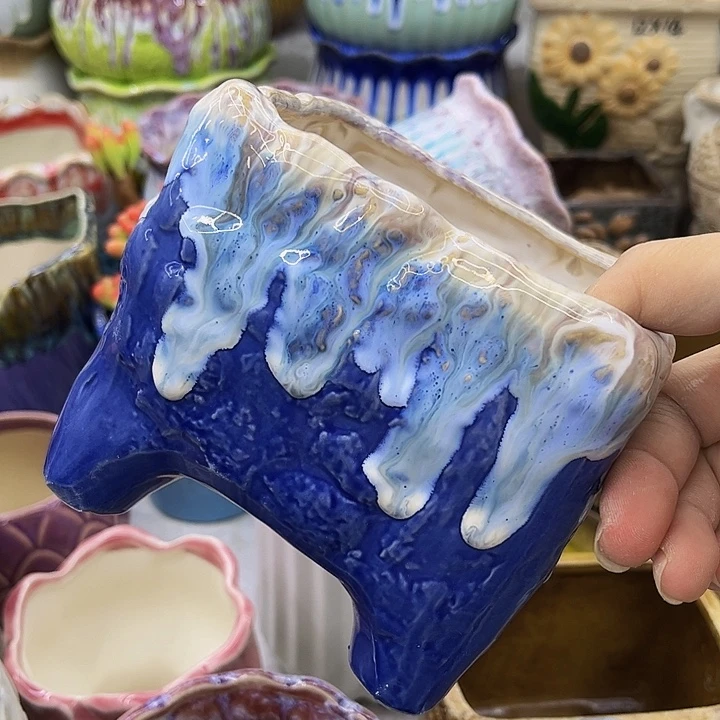 多肉绿植陶瓷花盆9.9包邮，有孔