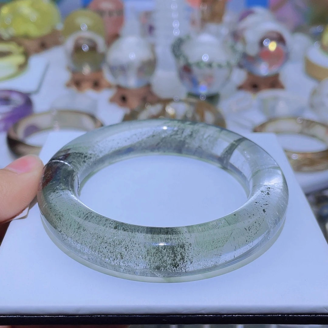 水晶手镯未镶嵌天然绿幽灵手镯
