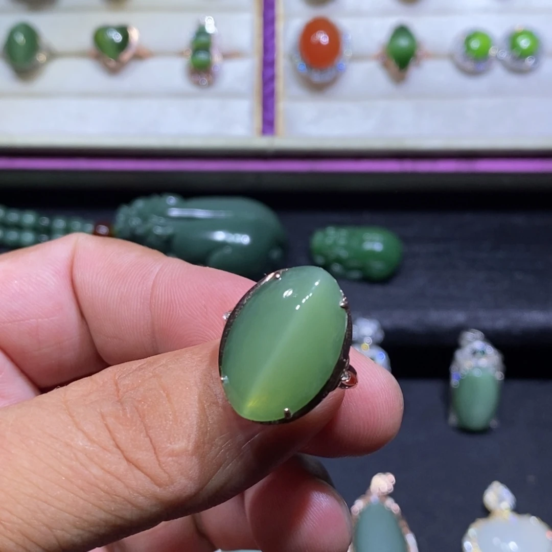 和田玉（碧玉）戒指银S925镶嵌