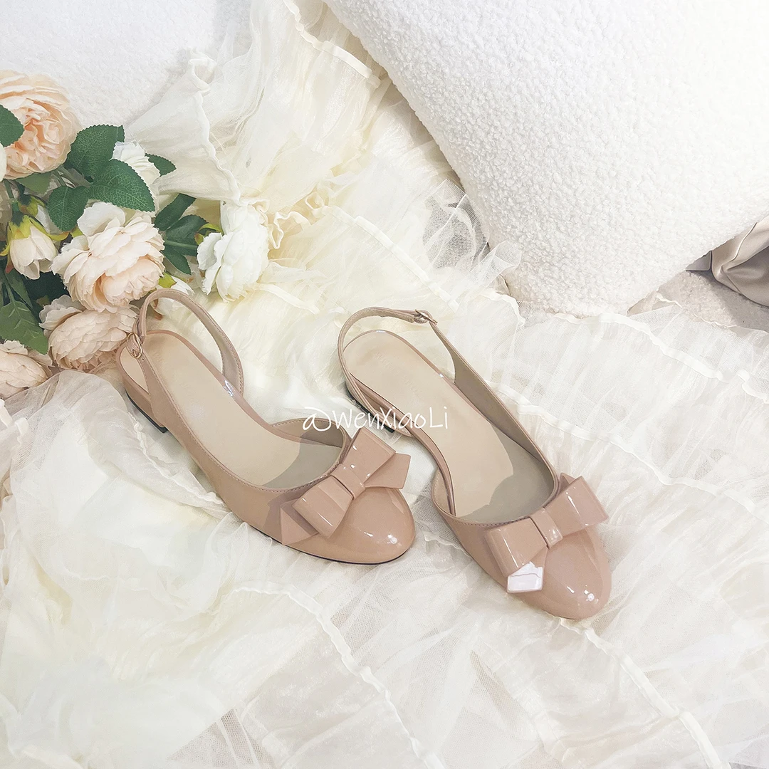 【甜欲升级】琮媛同款单鞋女miu法式蝴蝶结超火绝美浅口裸色平底鞋