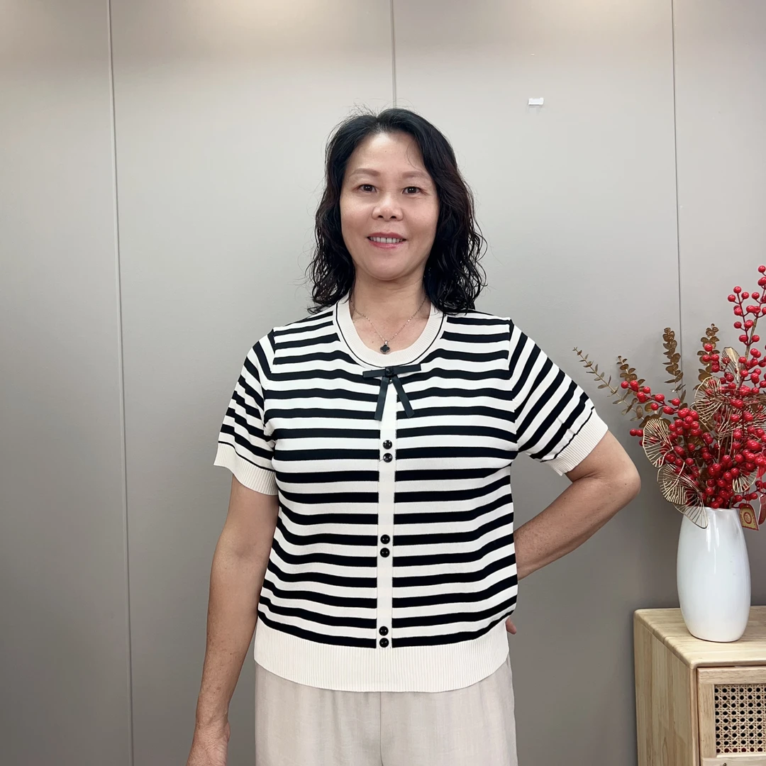 套头款条纹短袖夏季薄款毛针织衫短款气质女装冰凉短袖夏季凉感