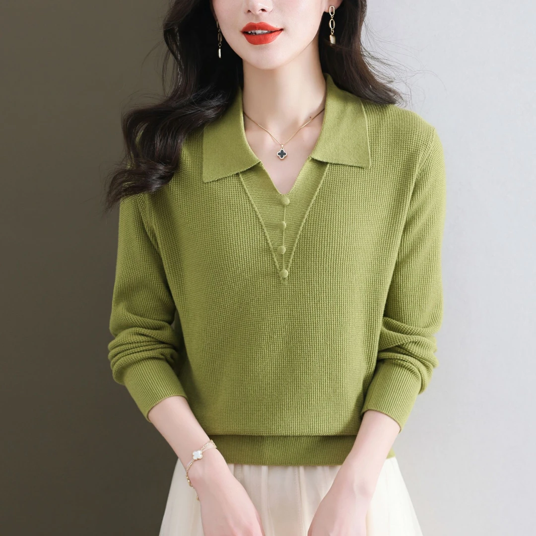2025春秋新款羊毛衫女短款宽松显瘦毛衣薄款洋气减龄翻领针织小衫