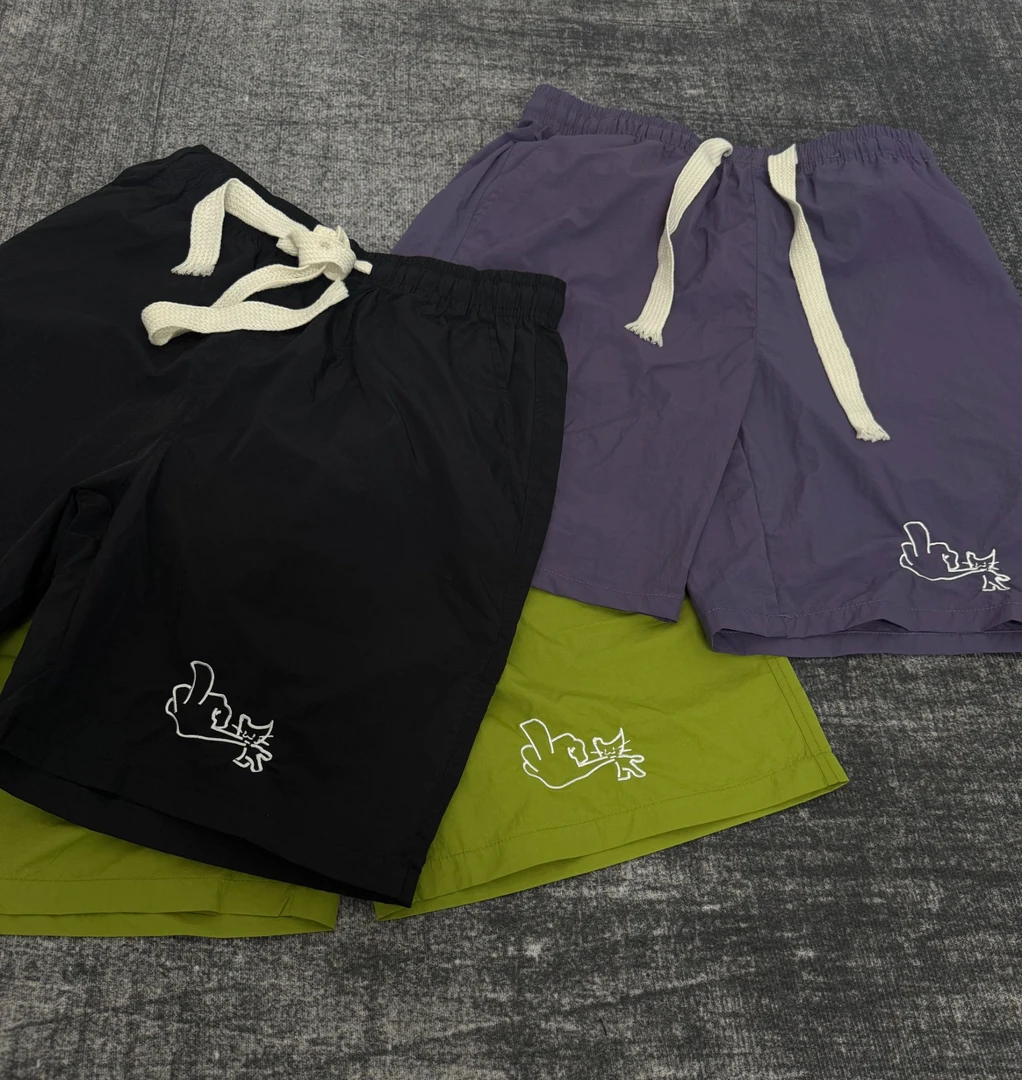 2025夏季男士短裤薄款速干猫咪刺绣中裤运动健身跑步五分工装裤子