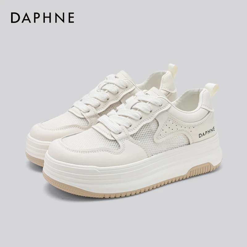 Daphne/达芙妮欧若风厚底小白鞋女2025夏透气休闲女增高运动板鞋