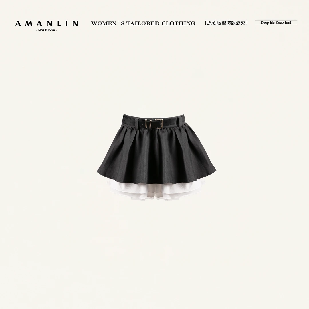 AMANLIN/阿谩琳琥珀流光荷叶边高腰显瘦高级百搭半裙Y599766