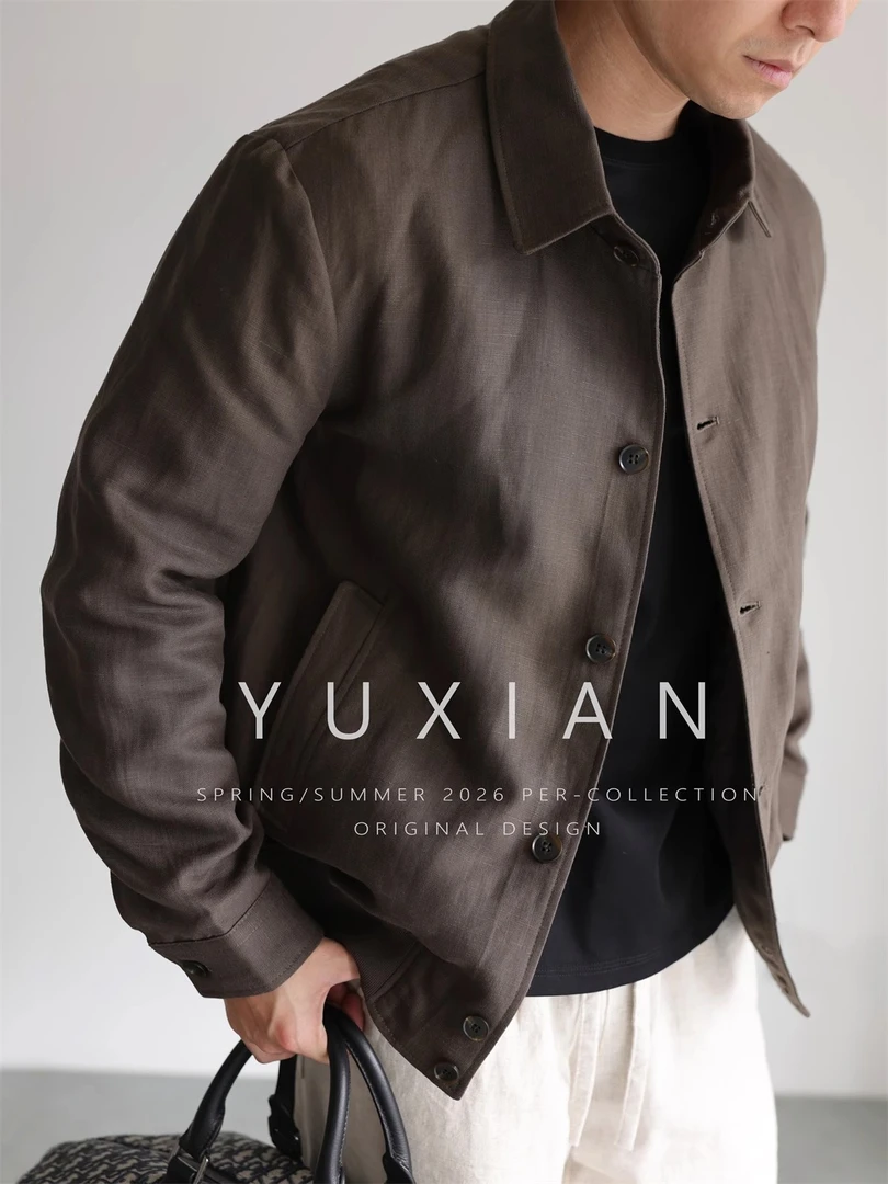 【天丝亚麻】高端轻盈光泽感软顺翻领夹克男士休闲商务外套春秋季