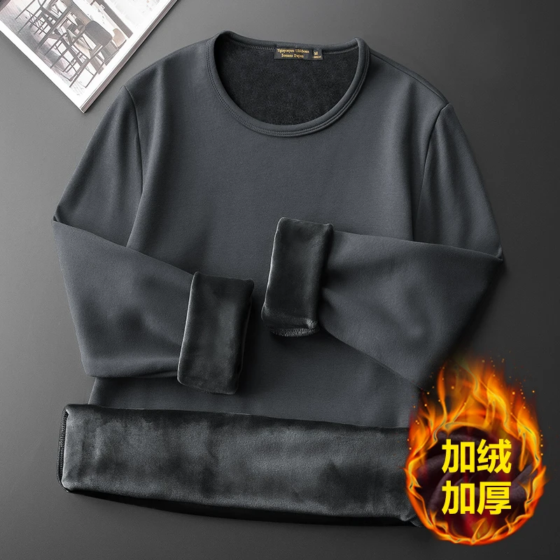 银狐绒男士打底衫秋冬季圆领t恤长袖休闲加绒加厚保暖内搭上衣服