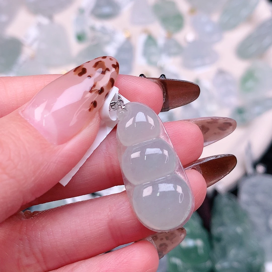 翡翠颈饰18K金镶嵌冰豆35、30.5、14、6