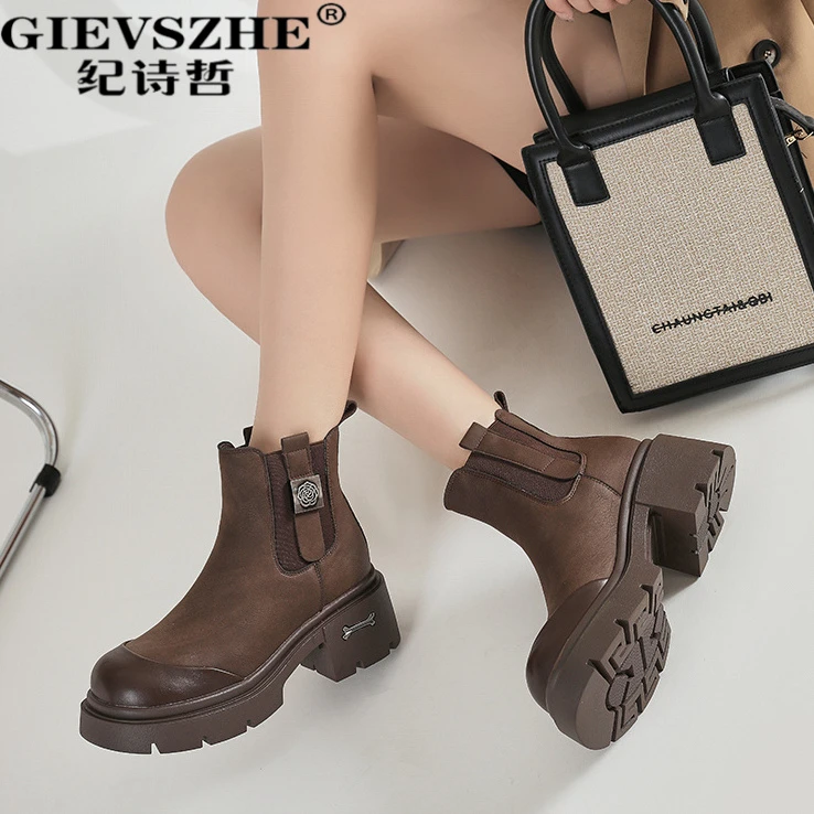 纪诗哲女靴复古英伦风马丁靴女秋冬新款时尚潮流百搭短靴女士靴子