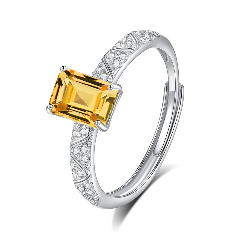 天然暴力黄黄水晶S925银戒指方形冰花切手饰石榴石橄榄托帕石戒圈
