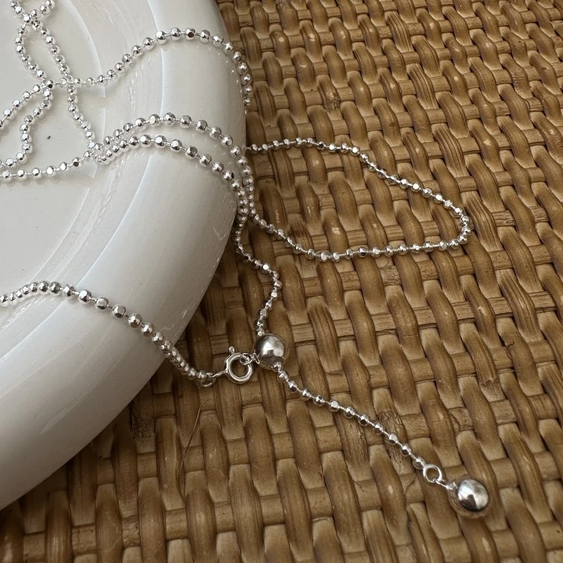 链子925银 长75CM四方闪光珠珠抽拉项链韩版韩式简约毛衣链