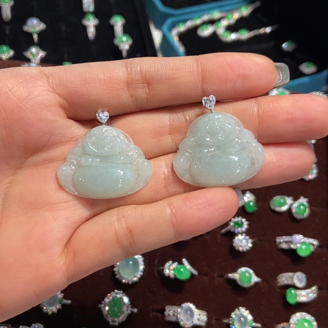 翡翠银S925镶嵌吊坠(不含链)天然缅甸多样性发货