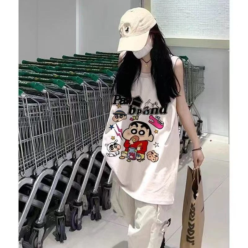 100%纯棉美式新款oversize坎肩无袖背心t恤女宽松百搭上衣夏季ins