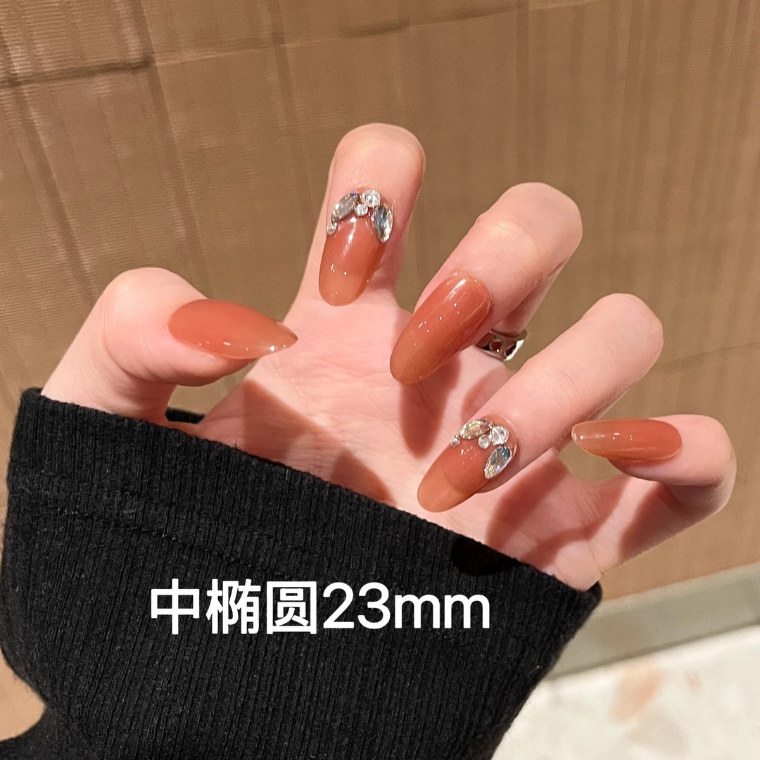 【金棕魅影】美拉德金棕香槟华子钻高级感纯手工穿戴甲新品秋冬显白