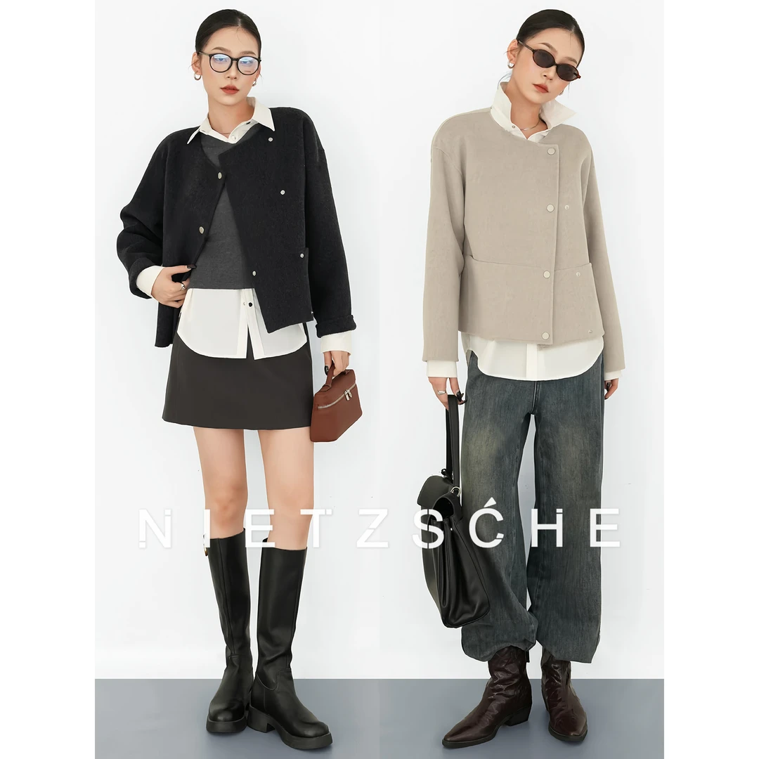 尼采 官方直营｜知苏羊绒｜10%山羊绒 老钱感轻奢双面羊绒外套90202