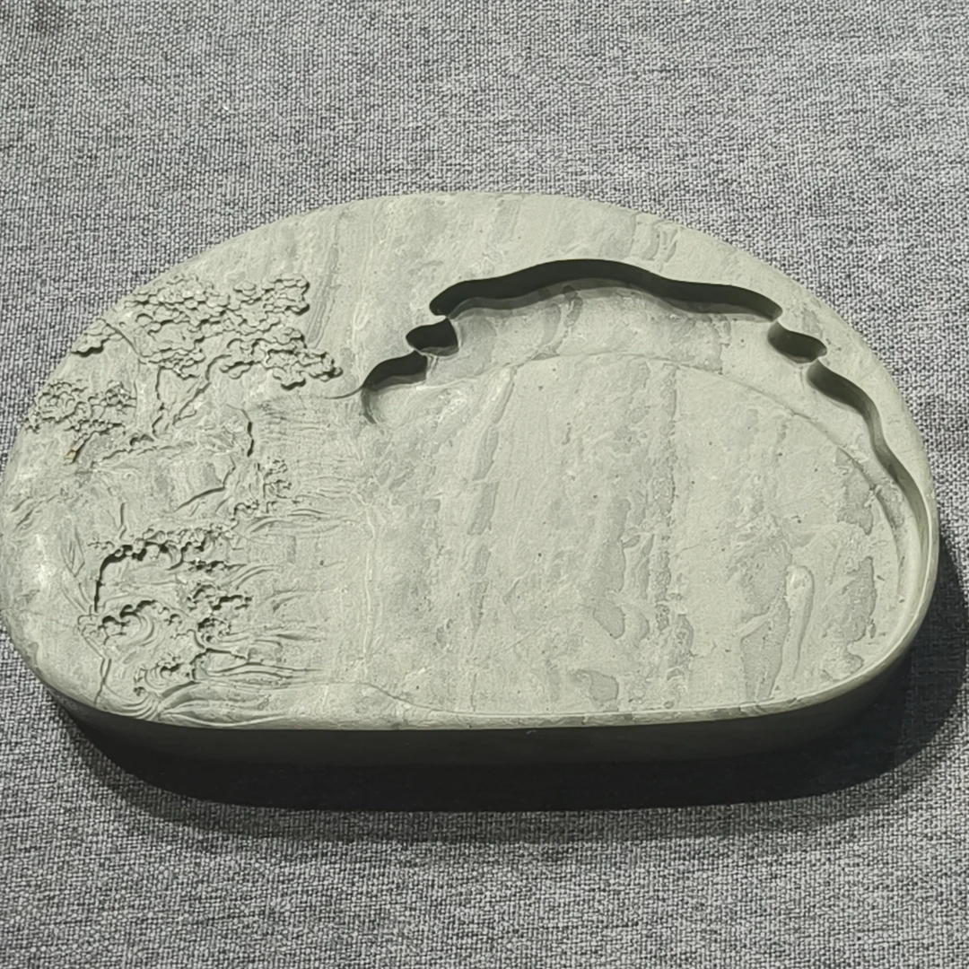 甘肃洮砚，水泉薄意山水浮雕砚，尺寸19.5*12.5*2.8厘米