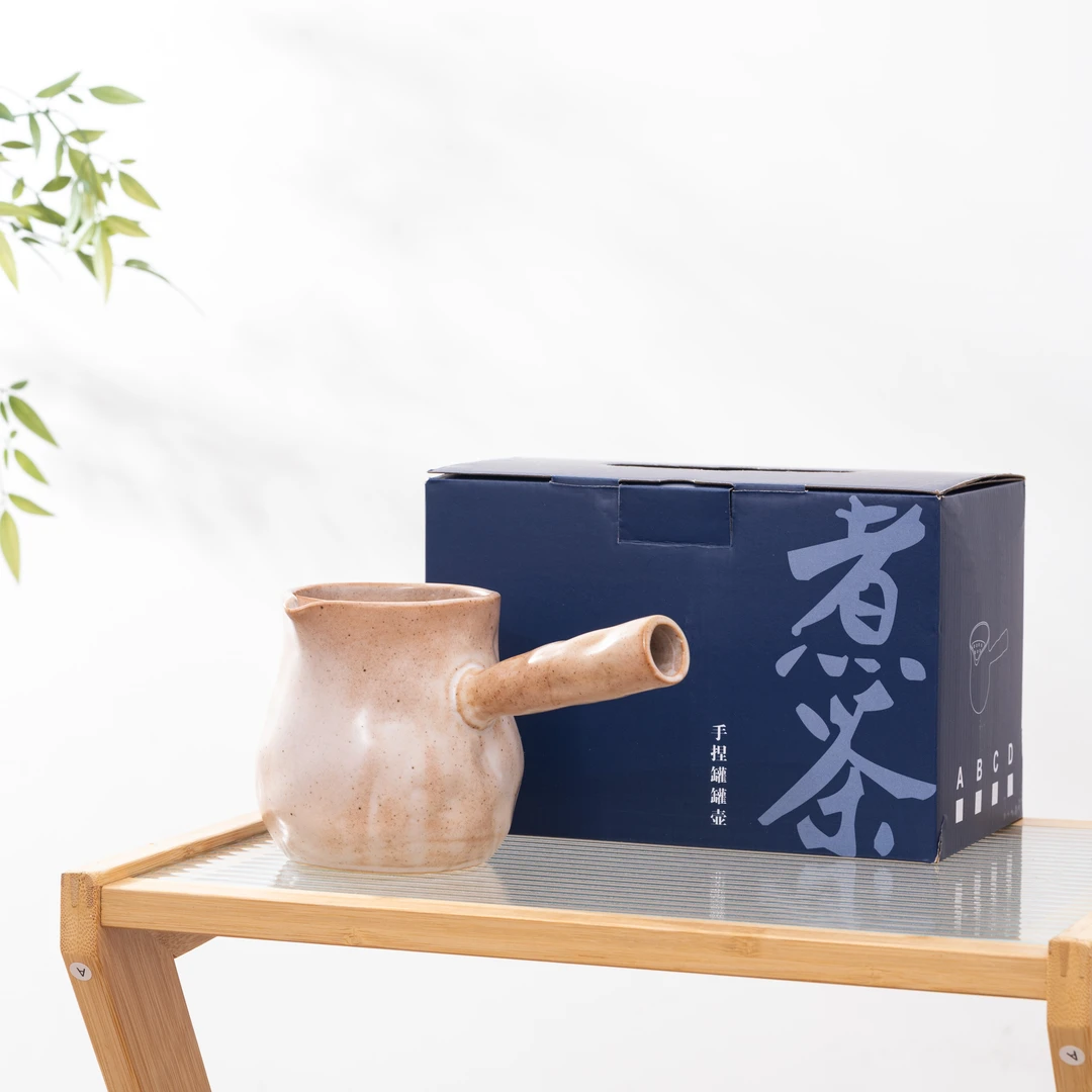 陶器 粉白色 手捏罐罐壶 煮茶陶器侧把壶 TC0001