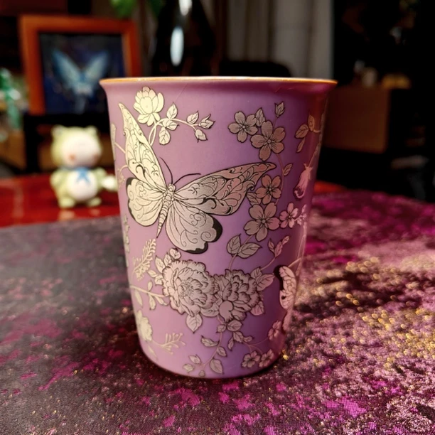 四海新品【紫嫣蝶舞大可乐杯】高温陶瓷鎏银可乐杯咖啡杯