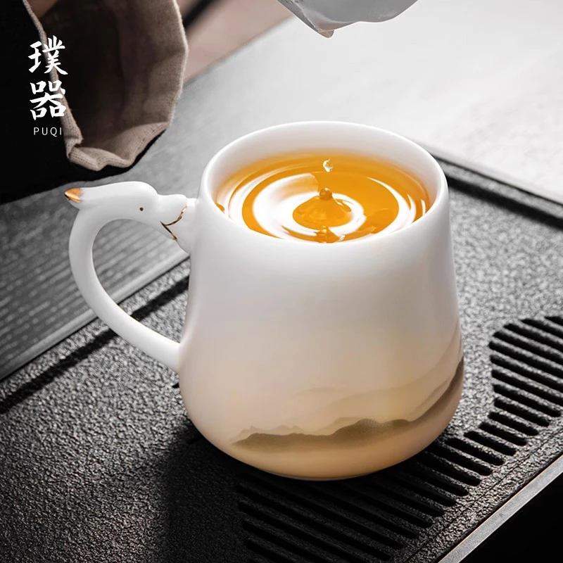 德国2025新款冰种玉瓷办公带盖高档杯过滤茶水分离泡茶杯克杯礼盒