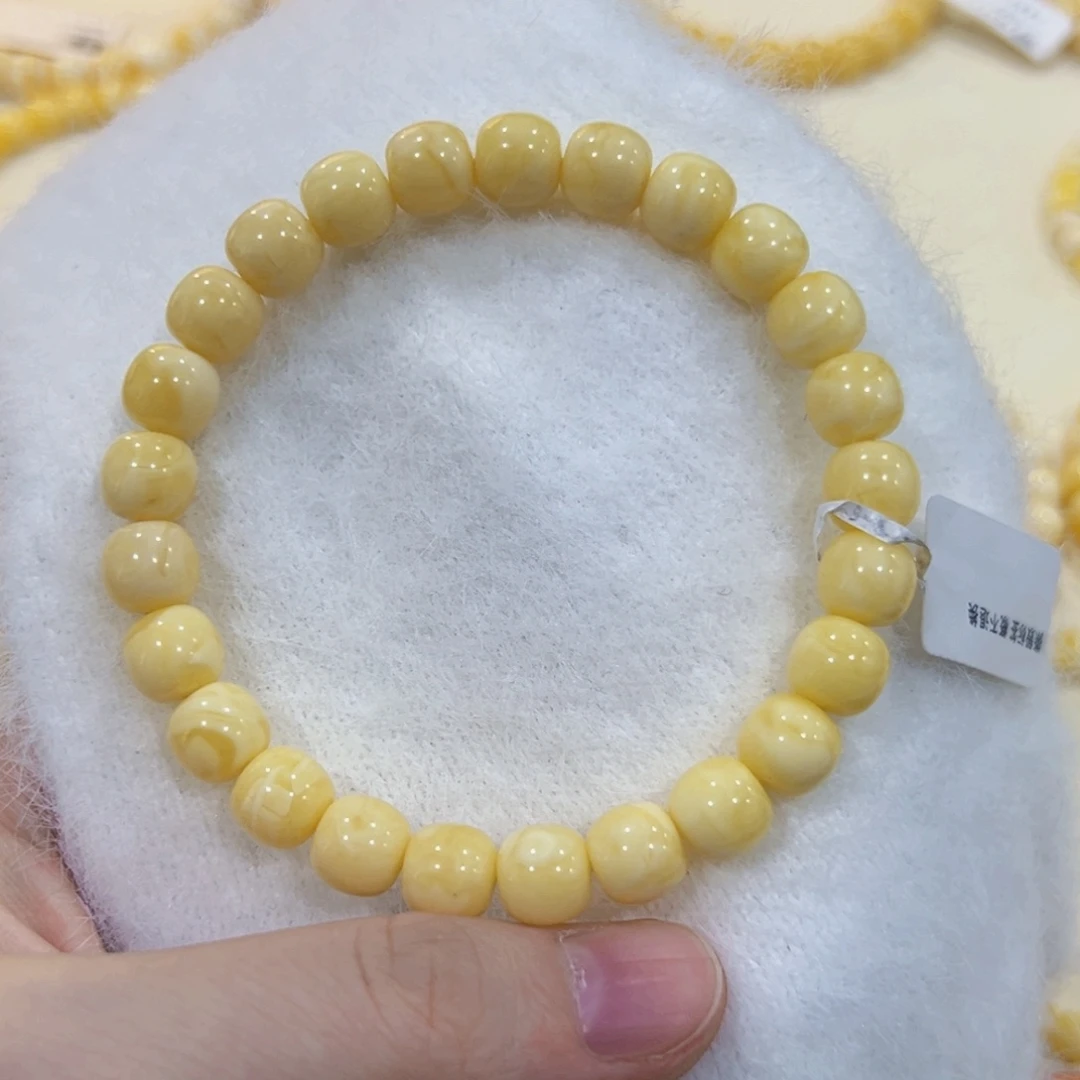 世***源手链蜜蜡未镶嵌8.5m高桩浓蜡浓白妖花