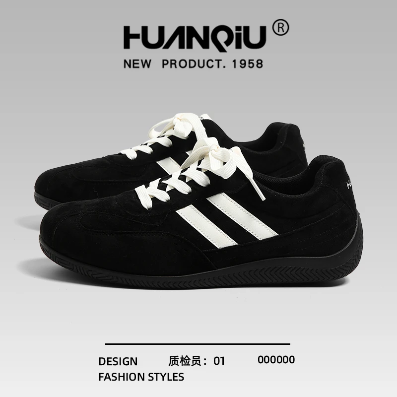 环球黑色德训鞋男款2025秋冬新款男士平价低帮时尚百搭休闲赛车鞋