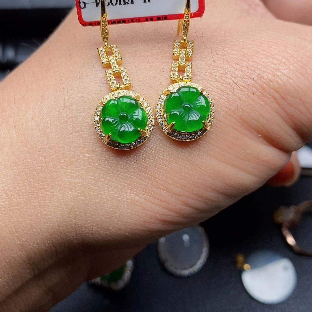 翡翠耳饰银S925镶嵌沙****米耳饰