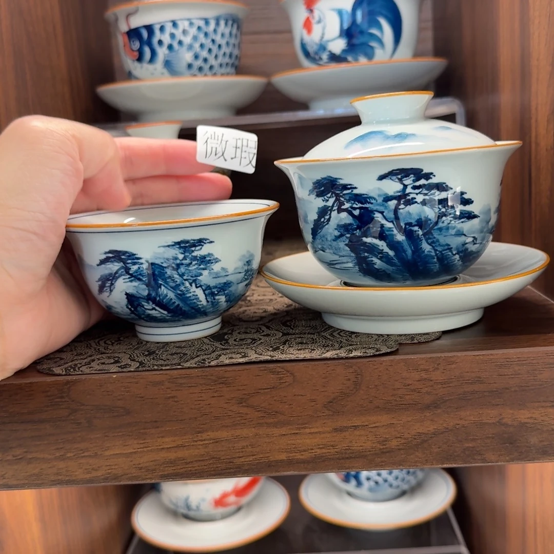 釉下手绘茶具微瑕