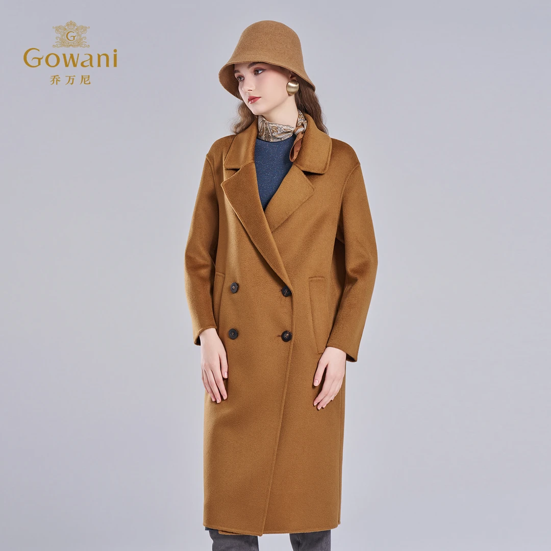 乔万尼山羊绒极简风双排扣大衣女中长款修身气质外套ET4A926