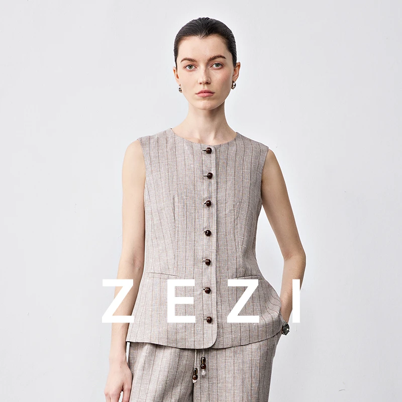 ZEZI【曼哈顿】套装意大利进口Filarte面料_马甲商务通勤亚麻马甲新