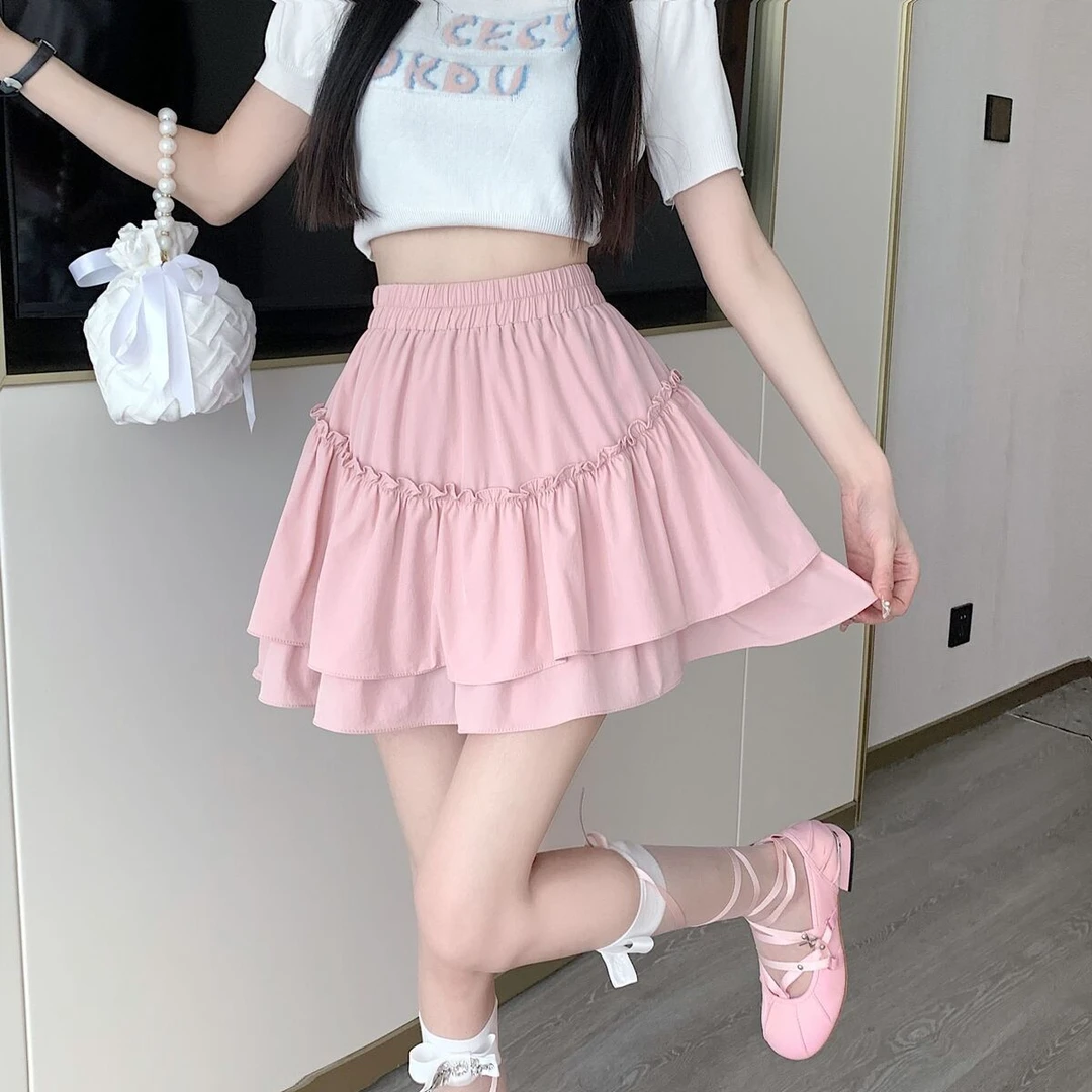 大码公主蓬蓬蛋糕裙半身裙女春夏季松紧高腰显瘦字百褶短裙裤潮