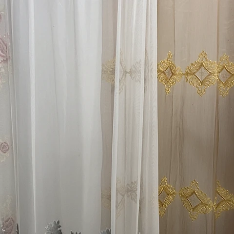 白色枫叶纱帘6.5米+8米高1.8米 浅咖色纱帘4米1.5米高