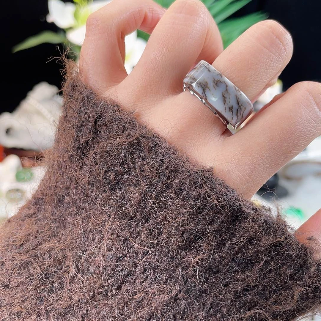 和田玉未镶嵌戒指E86糖草花方圆17.2