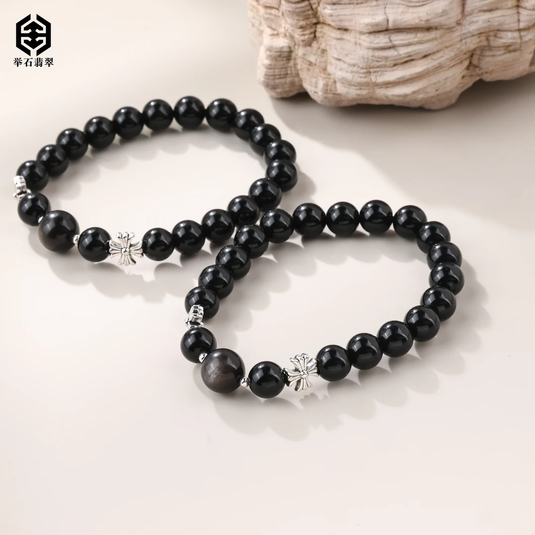 【举石臻品】TH0721-680-193黑曜石合金手串（一件/多样性发/约8mm）v