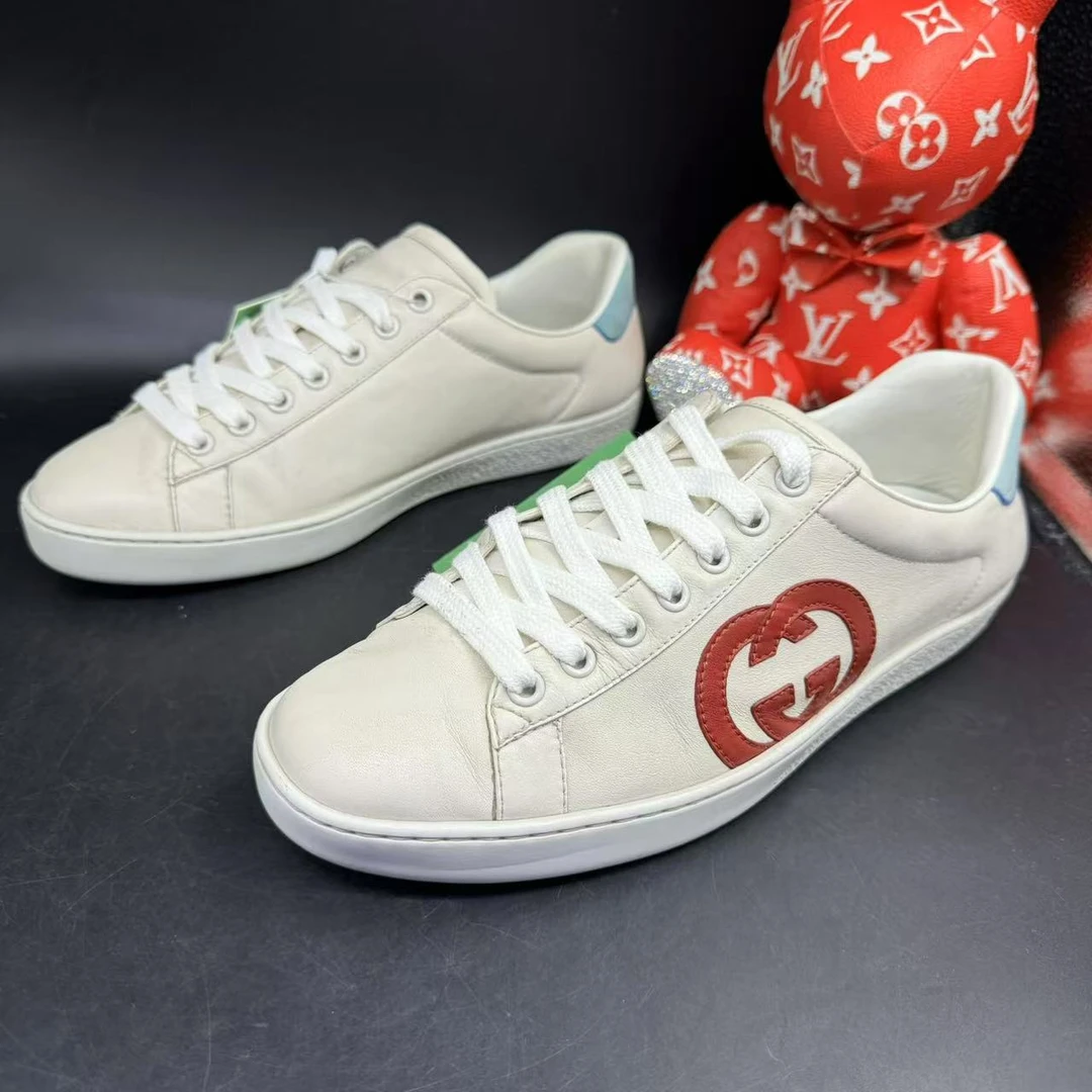 【AO福利】GUCCI/古驰 41欧码 男士时尚米白双G印花休闲板鞋ao405
