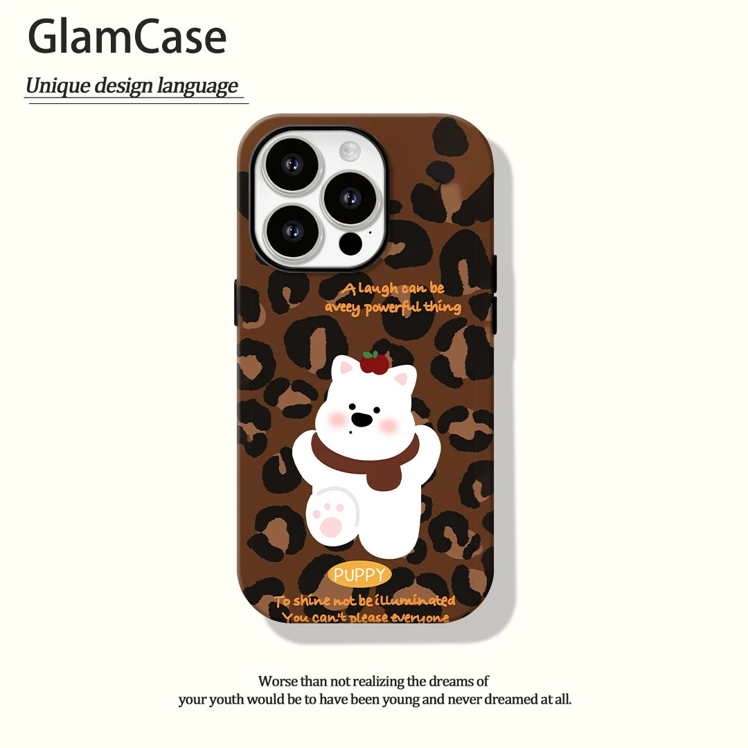 豹纹小狗菲林二合一适用苹果16promax华为vivo小米oppo手机壳秋冬