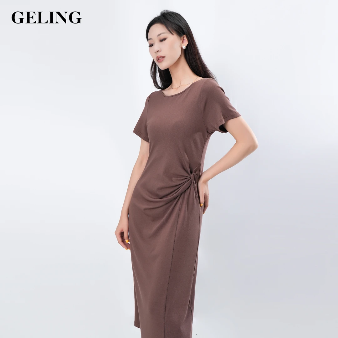 GELING/歌&玲夏季显瘦针织扭结气质长款连衣裙收腰长裙G504W370L