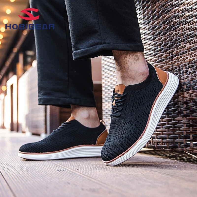 HOBIBEAR网面男鞋商务休闲平底软底牛津鞋0018