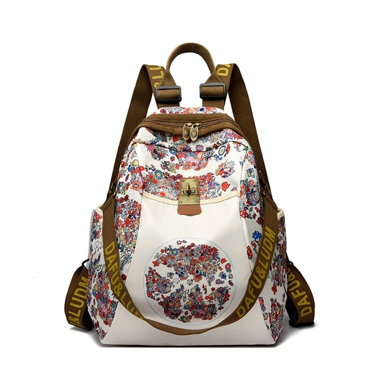 爆款旅游韩版手提双肩包女新款国风旅行休闲户外印花小型书包