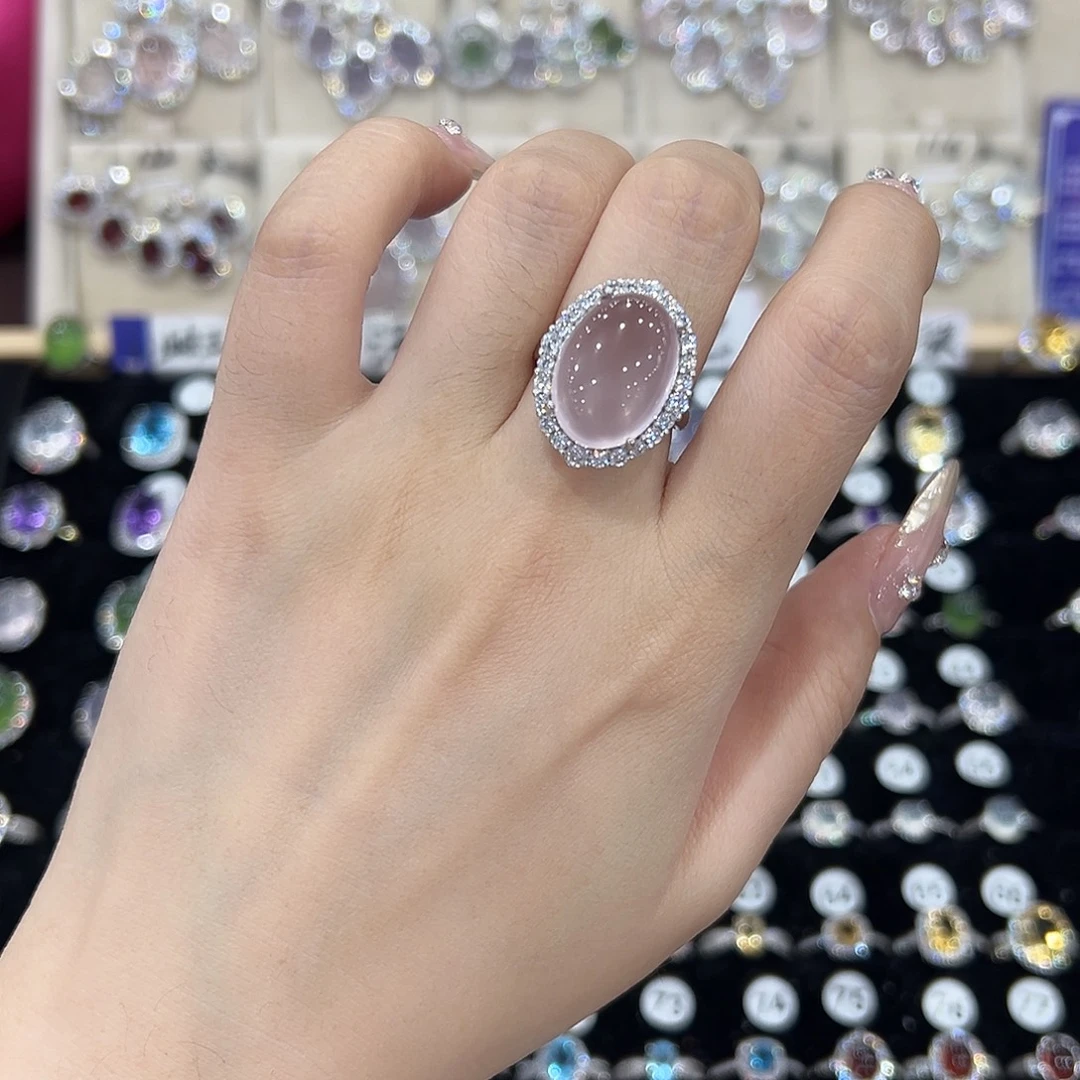 心***聊戒指银S925镶嵌芙蓉石