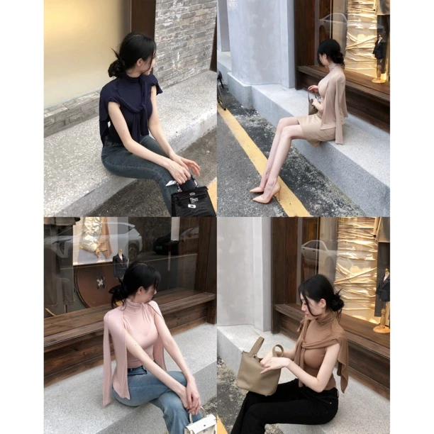 希野逸儿/薄款披肩外套+堆堆领修身显瘦无袖背心两件套上衣秋季新