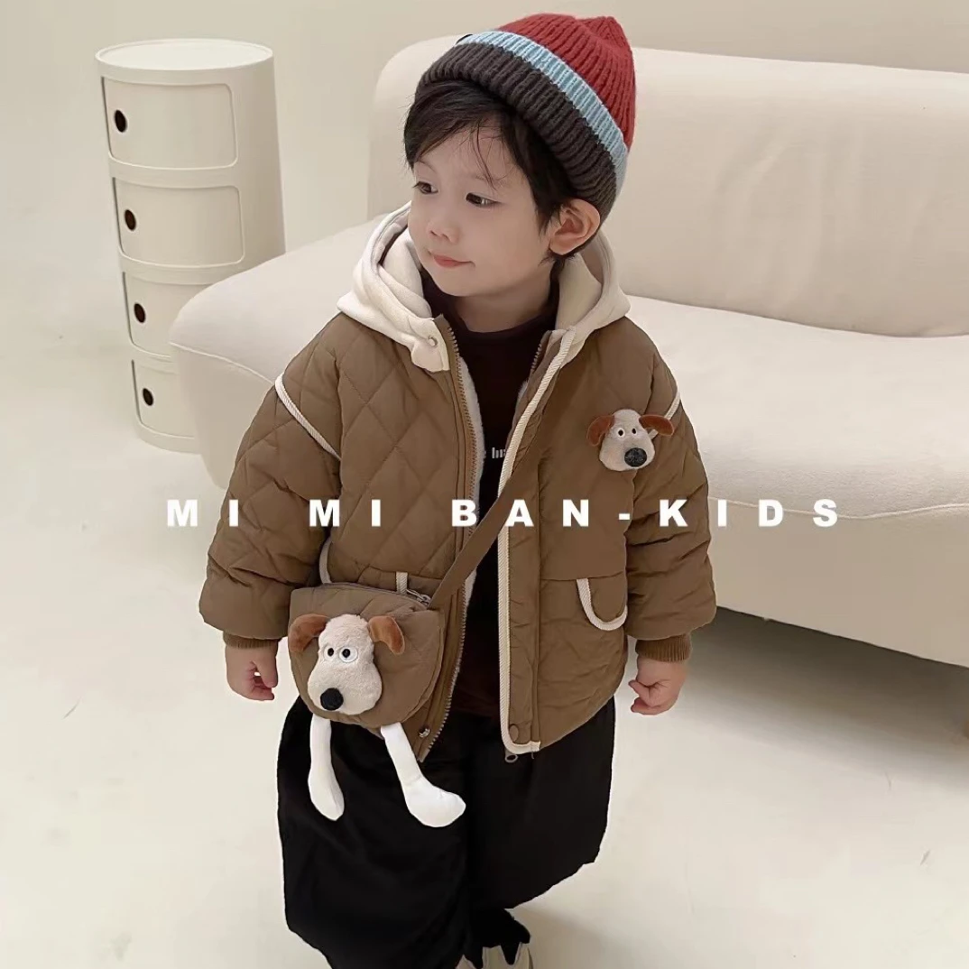 【冬季】2025年新款男童小狗韩版拼色棉服外套