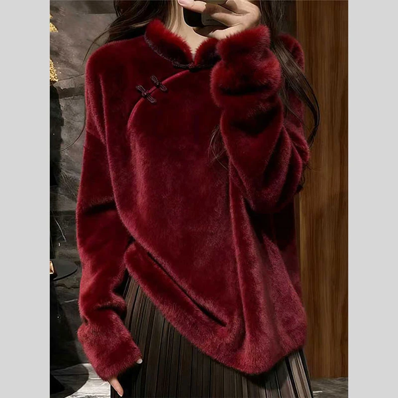 独特高端新中式国风毛衣女2025冬季新款爆款慵懒宽松超火针织上衣