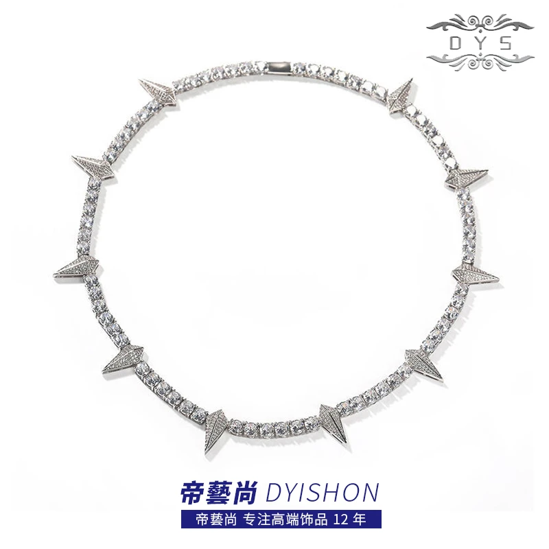 钛钢合成锆石项链 小众设计感尖刺项链男女个性超闪满钻嘻哈说唱