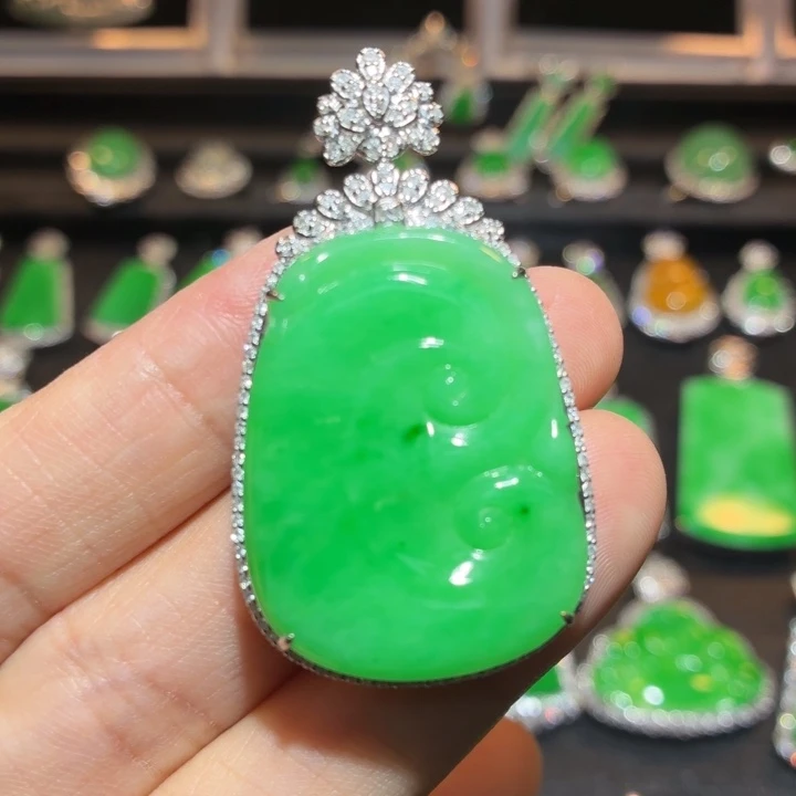 翡翠18K金镶嵌吊坠(不含链)125号