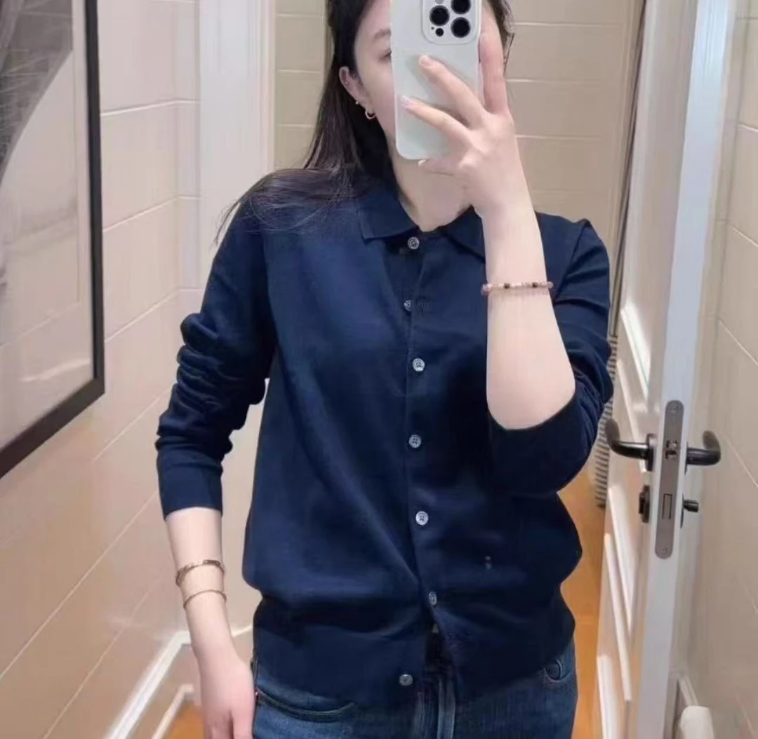 羊毛混纺长袖翻领针织衫秋季新款百搭纯色休闲时尚显气质简约