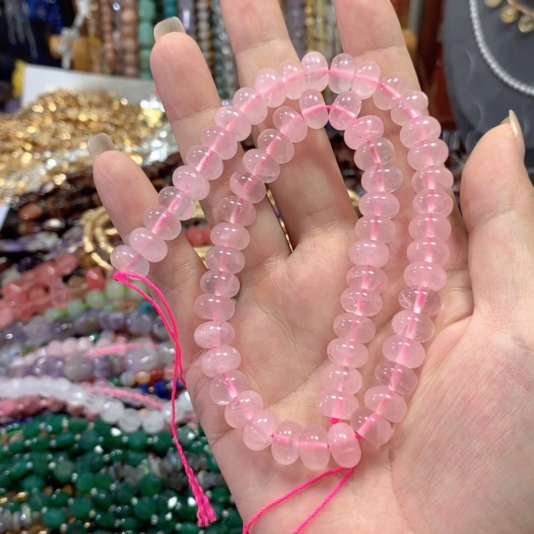 玛瑙/玉髓合金珠宝半成品粉晶算盘卡10mm一条