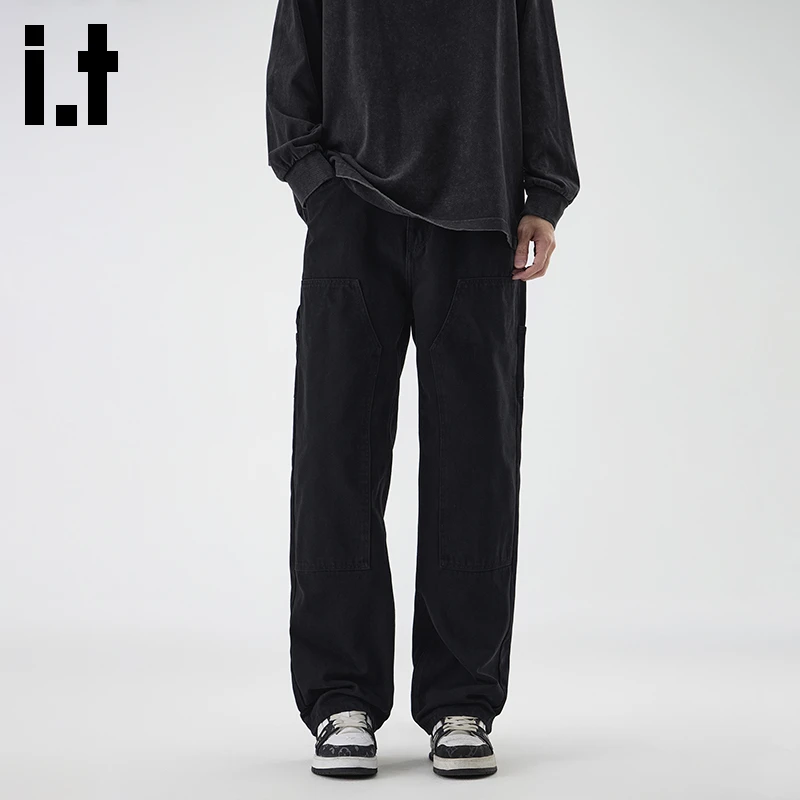 it.izzue潮牌美式工装伐木裤男牛仔裤秋冬新款高街直筒宽松休闲裤