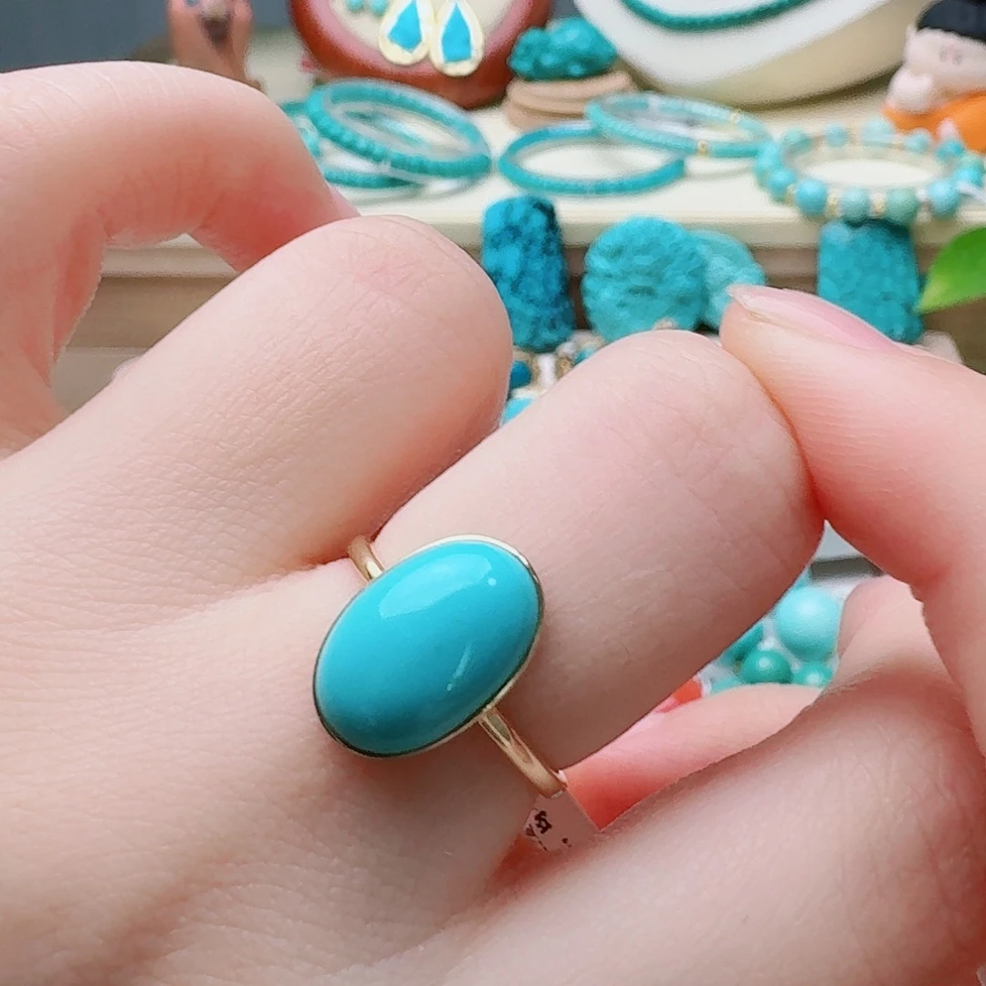 格***花绿松石18K金镶嵌戒指